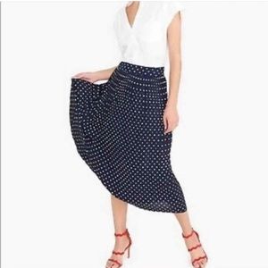 J. Crew navy polka dot pleat midi skirt 0 XS